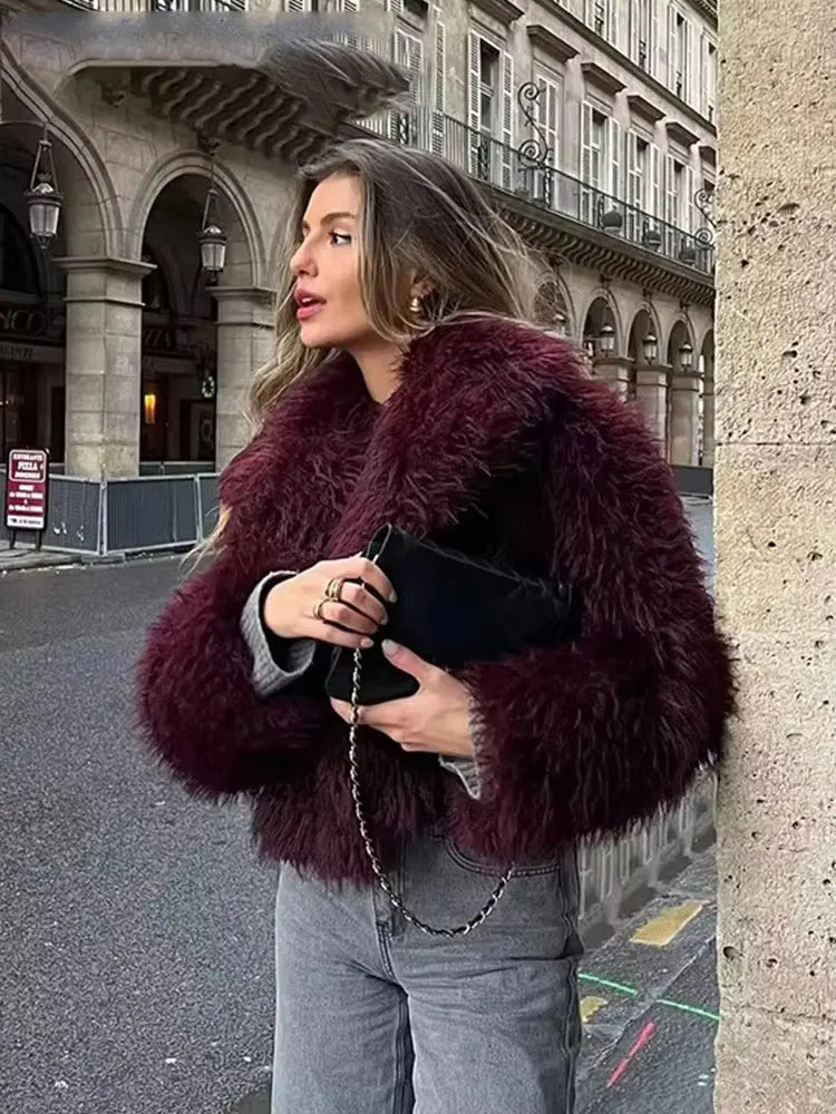 HH Women Elegant Faux Fur Coat Warm