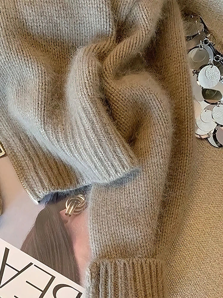 Patchwork Zipper Cropped Cardigan Women 400g Thick Autumn Knitted Sweater Bomber Jacket Vintage 2000s Short Fitted Knitwear Coat